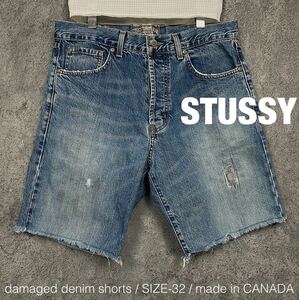STUSSY ステューシー カナダ製 ダメージ加工 デニム ショートパンツ 90s 00s usa ハーフパンツ ショーツ