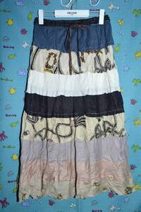 ｓｕｎｄｅｒ　ｌａｄｋｉ　サンダーラドキ・パッチワーク風　ティアード　ロングスカート　サイズ：Ｍ　フリー（インド製・未使用品）