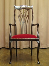 英国 イギリス アンティーク マホガニー材 クイーンアン様式 パッドフット インレイド 象嵌 サロンチェア アームチェア 椅子 西洋_画像2
