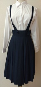 コスプレ衣装 吊りスカート グレーっぽい濃紺? 幅広ウエスト プリーツスカート スカート 制服 夏用