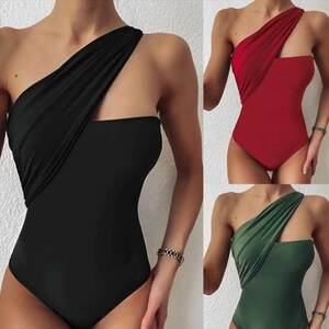  swimsuit lady's One-piece one shoulder body series cover ... lovely adult pretty beautiful .[ black S]
