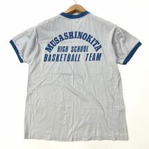 武蔵野北高校 バスケ部 ☆ 超レア 半袖 リンガーTシャツ カレッジ Tシャツ グレー ブルー M相当 SUMMER CAMP USA NY バスケ アメカジ■S64_画像4