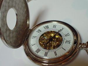 珍品　デザイン　アンティーク　手巻き式　ANGENOIX　オールスケルトン　提げ時計　蓋付