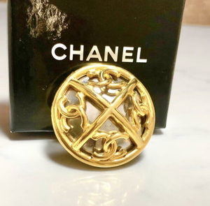  Chanel брошь 4 полосный здесь Mark Logo круг Gold зеркало серебряный *
