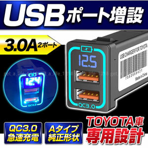 USBポート トヨタ 増設 キット 専用 カプラー Aタイプ 2ポート 急速充電 電圧表示 3.0 LED アイスブルー 青 プリウス ハイエース C-HR 081