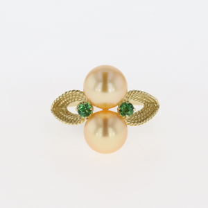 パール デザインリング K18 イエローゴールド 指輪 グリーングロッシュラーガーネット 真珠 リング 約12号 YG パール レディース 【中古】