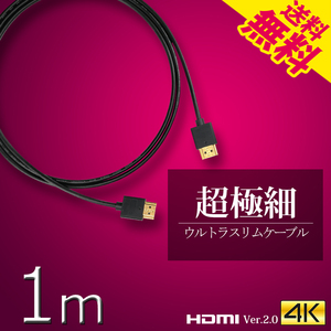 HDMIケーブル ウルトラスリム 1m 100cm 超極細 直径約3mm Ver2.0 4K 60Hz Nintendo switch PS4 XboxOne ネコポス 送料無料