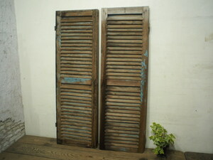 taD0749*[H142cm×W45cm]×2 sheets * louver design. small ... old wooden vore-* fittings door gate garden retro antique K under 