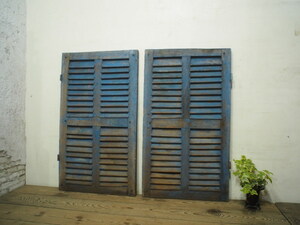 taD0747*(2)[H101,5cm×W58cm]×2 sheets * louver design. small ... old wooden vore-* fittings door gate objet d'art retro antique K under 