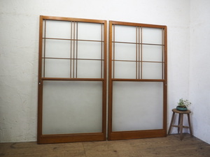 taE0134*(4)[H175cm×W93,5cm]×2 sheets * Showa Retro . taste ... old tree frame glass door * fittings sliding door sash old Japanese-style house reproduction store furniture Vintage L pine 