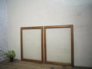 taE0288*(3)[H91cm×W65(67,5)cm]×2 sheets * Showa Retro . design glass. old tree frame sliding door * fittings glass door sash window glass Vintage K under 