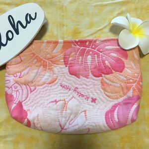 ポーチ バックインバック モコモコハワイアン ピンク モンステラ ハンドメイド ハワイアンキルト