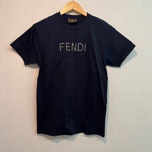 フェンディジーンズ FENDI jeans ロゴ刺繍 Tシャツ 38 ネイビー 紺 カットソー トップス 半袖 レディース コットン イタリア製 美品 ズッカ