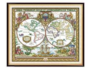 クロスステッチキット オールドワールドマップ 地図 51×42cm 図案印刷なし 刺繍 モチーフ