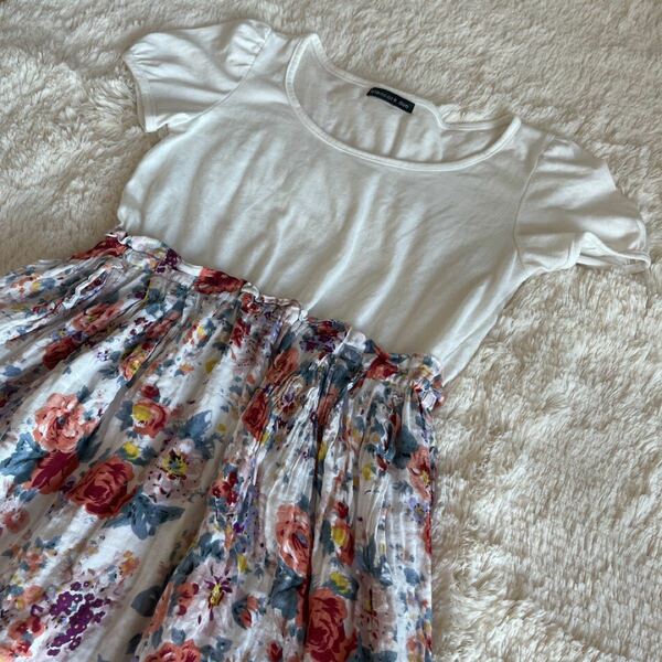 【美品】Tシャツと花柄スカートのドッキングワンピース