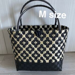 プラカゴ 花柄 Mサイズ 黒xベージュ バスケット エコバッグ