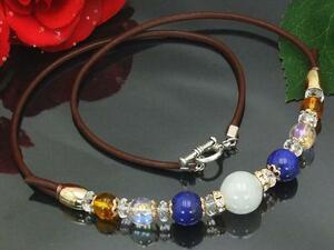 ***..& lapis lazuli & amber . trim choker original leather ( tea )! Power Stone extra attaching free shipping (a_r)b