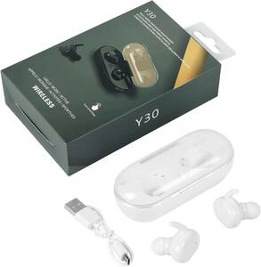新品 送料無料 Y30 ワイヤレスイヤホン 白 Bluetooth5.0 タッチ式 重低音 マイク内蔵 カナル型 防水 充電ケース付き iPhone Android 596