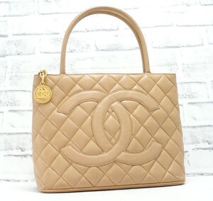 【 極美品 】シャネル CHANEL 復刻トート ショルダーバッグ キャビアスキン デカココマーク ベージュ シールあり 7番台 定価約30万円