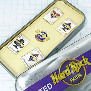 送料無料)Hard Rock Cafe ハードロックホテル ラスベガス 缶ケース付き PINS ブローチ ピンズ5点セット A10566の画像1