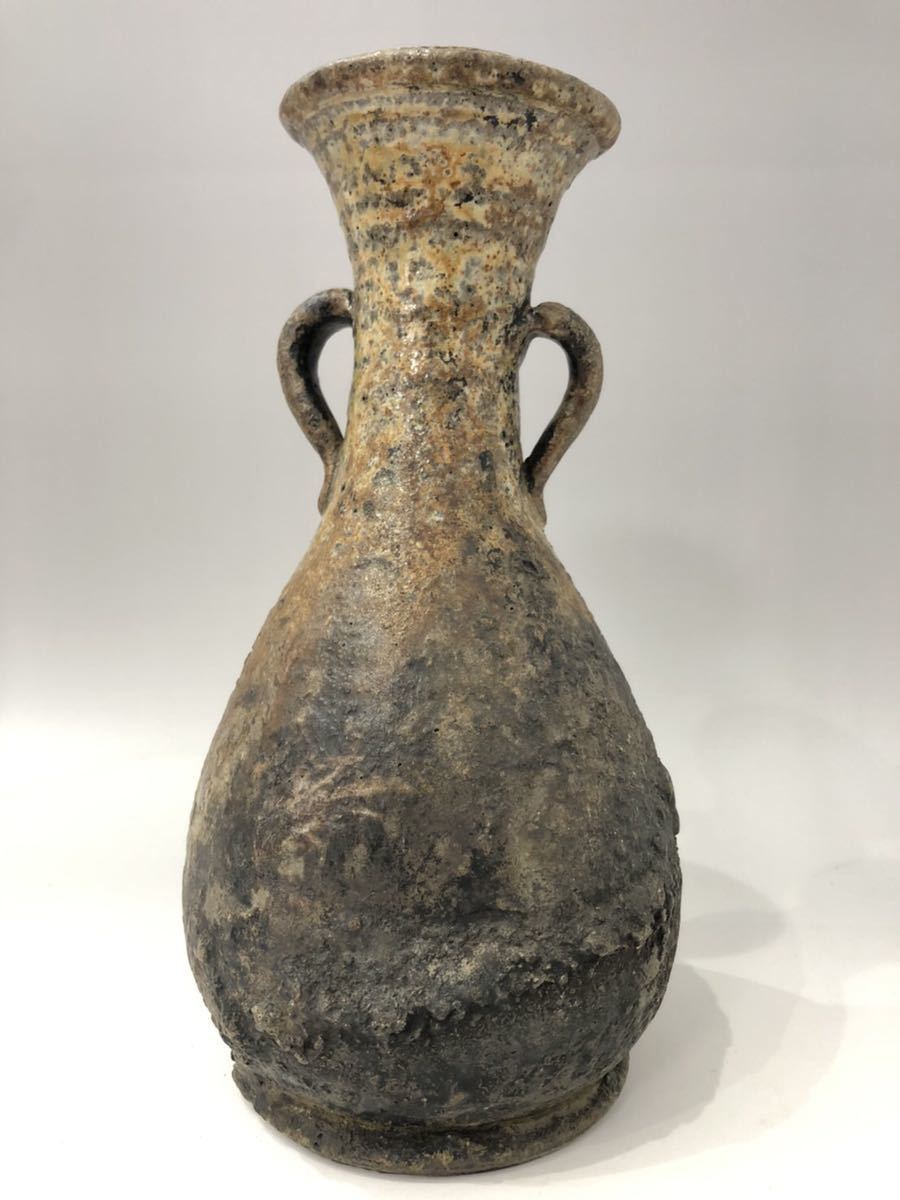 人気沸騰】 伊賀焼 大内窯 耳付花生 花瓶 花器 壺 インテリア 骨董品