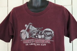 ③【古着】☆ハーレーダビッドソン：1996年　バイク　プリント　Ｔシャツ　HARLEY DAVIDSON/90’S/ヴィンテージ/ワイン/バーガンディ