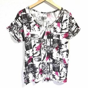 C9803dh 日本製【X-girl（エックスガール）】サイズ 1(S位 )半袖 Ｔシャツ モノトーン レディース ストリート 総柄 カットソー 