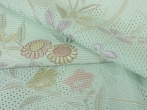 平和屋着物■夏物 訪問着 絽 総刺繍 スワトウ刺繍 秋草文 暈し染め 銀糸 逸品 rv1144