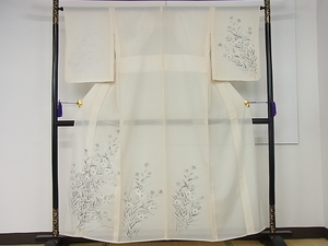 平和屋着物■夏物 訪問着 絽 手描き スワトウ刺繍 草花文 逸品 未使用 rv1122