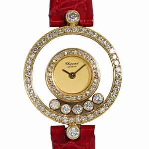 本物 ショパール Chopard ハッピーダイヤモンド 5P ダイヤモンドベゼル 腕時計 クォーツ 電池式 ゴールド文字盤 レッド 20/3957 レディース