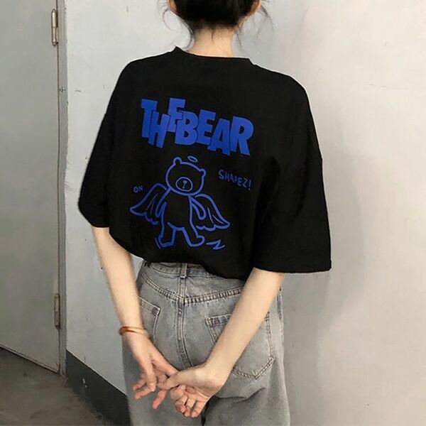 レディース　Tシャツ　くま　ベアー　エンジェル　コットン　韓国　ノーブランドXL ブラック