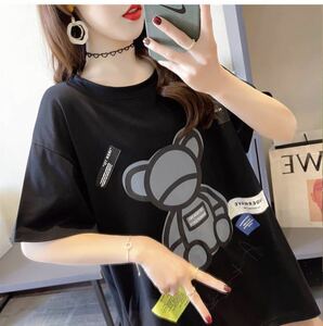  great popularity Bear -.. big Silhouette short sleeves T-shirt black lovely XL