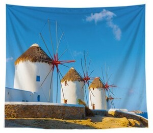 ヨーロッパの風景　中　タペストリー　風車　NO2　エーゲ海　ミコノス島　　150×130㎝　②