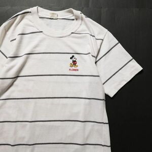 70's USA製 ベルバシーン オールド ミッキー 半袖 ボーダーTシャツ (S) 白x灰 70年代 アメリカ製 ビンテージ Velva sheen 刺繍