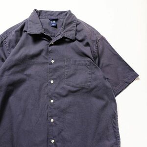 00's GAP オープンカラー コットン シャツ 半袖 (L) 紺 ネイビー ボックスシャツ 開襟シャツ 00年代 旧タグ オールド 2003年製