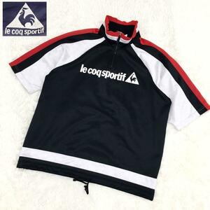 lecoqsportif Le Coq s Porte .f sport wear short sleeves jersey half Zip pull over print Logo men's size L black 