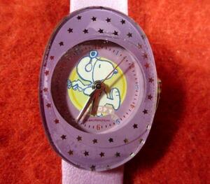 DN5B5)* work properly wristwatch * Snoopy * ellipse purple * unused goods 