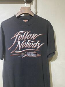 【即決】80s harley davidson ハーレーTシャツ オフィシャル バイク 半袖バックプリント ブラック 黒 シングルステッチ usa アメリカ古着 L