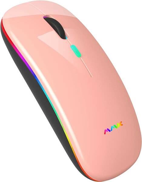 『送料無料』無線マウス USB充電式 Bluetooth ワイヤレスマウス 小型 2.4GHz 1000/1200/1600DPI 高精度 七色呼吸ライト ピンク