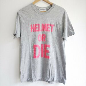 (^w^)b スピードアディクト 半袖 Tシャツ トップス グレー SPEED ADDICT コットン100% HELMET OR DIE 発砲プリント オートバイ メンズ L