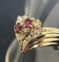 【質屋 尾張屋商店 東京】 ☆仕上済☆ 三越 K18YG ルビーダイアレディースリング #12.5 0.33ct 0.13ct_画像5