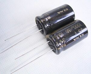 ★エルナー製 音響用小形アルミニウム電解コンデンサー 35V 1000uF RA3シリーズ 2個