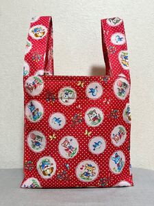 ハンドメイド エコバッグ マイバッグ トートバッグ 買物袋 コンビニサイズ 小さめサイズ レトロ柄 子供用 アニマル