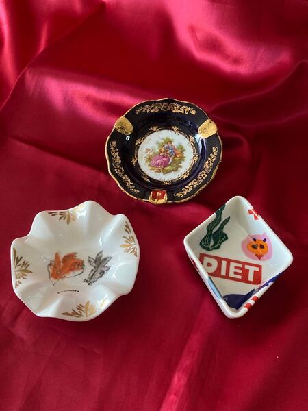 LIMOGES CASTEL22KGOLD金彩飾り皿フランス製・金魚柄・DIET飾り皿セット