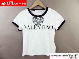 A821●VALLENTINO ヴァレンティノ●装飾＆ロゴ トリム Tシャツ XS 白●
