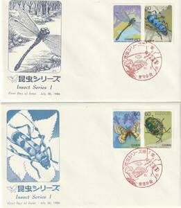 FDC　１９８６－８７年　昆虫シリーズ　第１－５集　６０円２貼　　１０通　　ＪＰＡ