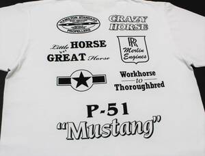 YTS14東洋XSマスタングUSエアフォースP-51マーリンエンジンCRAZY HORSEロールスロイスUSA製 半袖TシャツBuzz Rickson'sバズリクソンズ