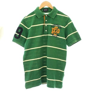 パーリーゲイツ PEARLY GATES ポロシャツ ゴルフウェア 半袖 ボーダー 鹿の子 刺繍 6 M相当 グリーン 緑 /☆G メンズ
