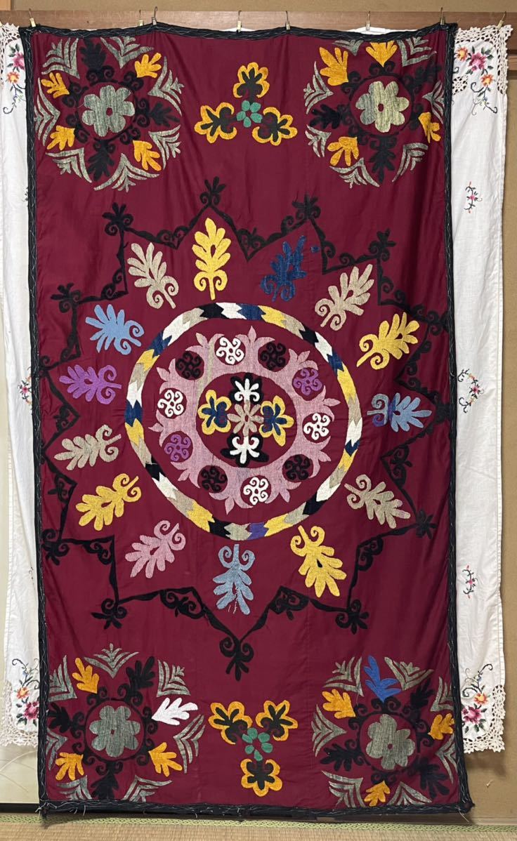 乌兹别克斯坦苏扎尼刺绣复古布, 手工作品, 内部的, 杂货, 控制板, 挂毯