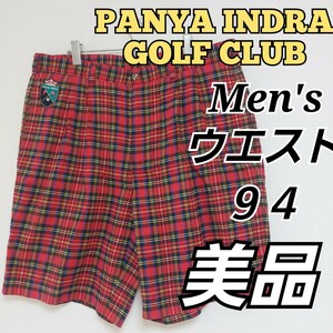 【PANYA INDRA GOLF CLUB】美品ショートパンツゴルフ/メンズＬ　タイ　パンヤインドラゴルフクラブ　赤チェック